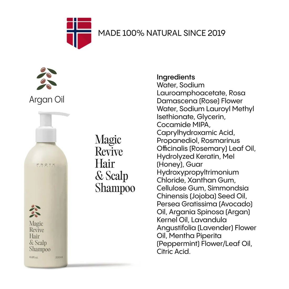 FJORA Organics Revitalizáló haj- és fejbőrsampon – pumpás flakon a teljes összetevőlistával